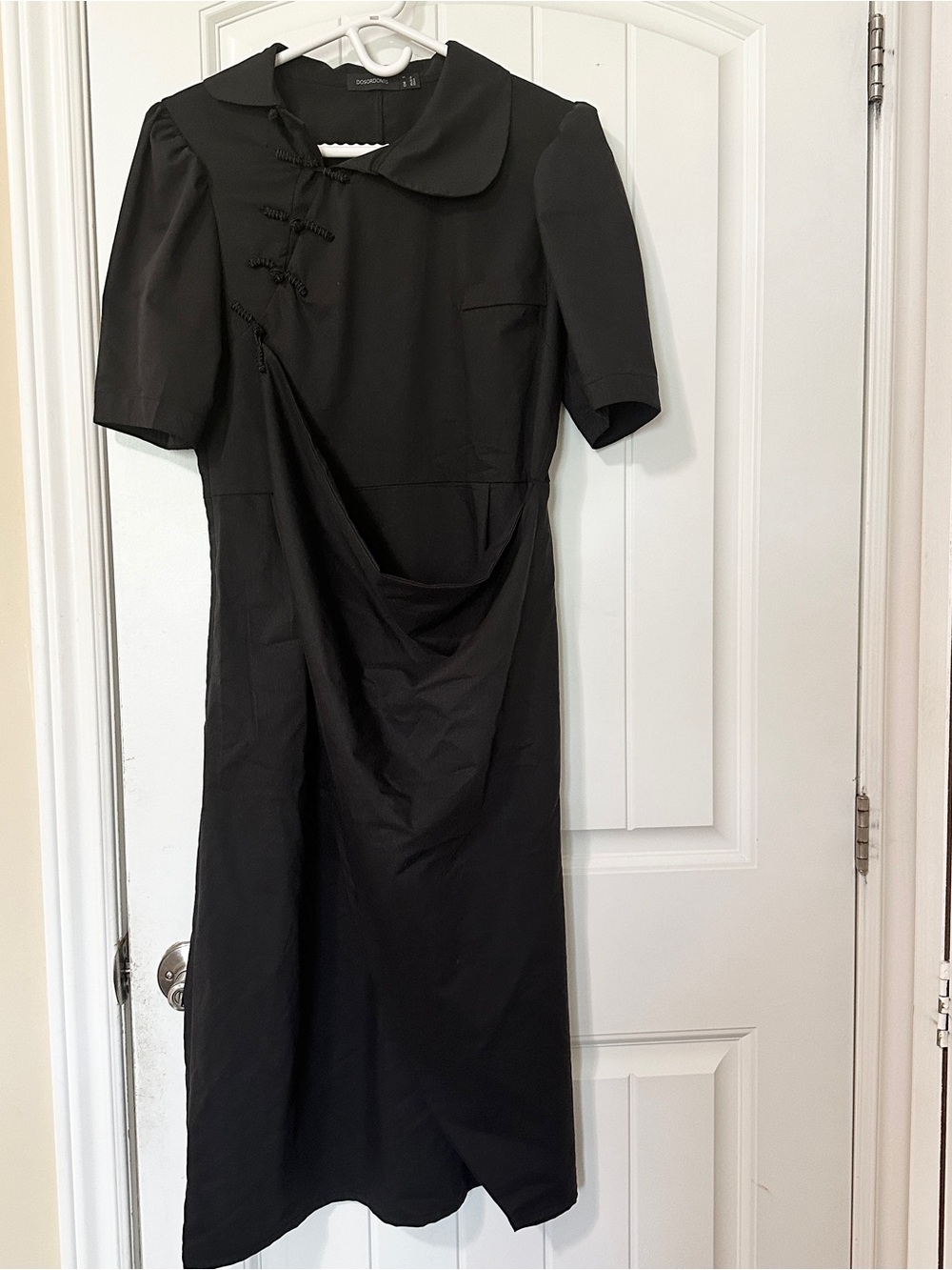 Indie Black midi dress with Peter Pan collar and button detail
